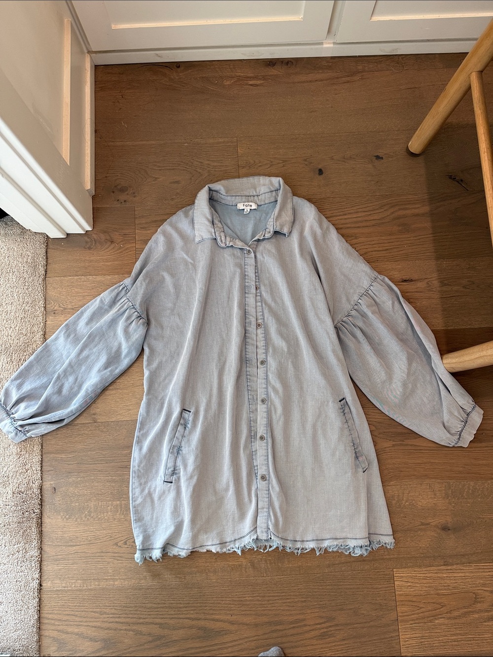 Fate Light Blue Washed Balloon-Sleeve Jean Jacket